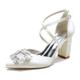 Gycdwjh Womens Closed Pointed Toe Bridal Shoes Block Chunky Heel Pumps Square Rhinestones Ankle Strap Wedding Business Dress Shoes,Ivory,6 UK