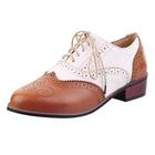 Gicoiz Classic Brogue Women Office Work Oxfords Derby Round Toe Business Formal Low Block Heels Shoes Lace Up Pumps Yellow-White Size 0.5-32