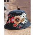 Cappello da pescatore in denim ricamato da donna – design floreale, elegante cappello estivo, perfetto per attività all'aperto, spiaggia e abbigliamento casual