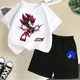 T-shirt in cotone per ragazzi dei cartoni animati Set Sonic the Hedgehog Gioco di ruolo per bambini Tuta a maniche corte Pantaloni da spiaggia Abbigliamento blu traspirante