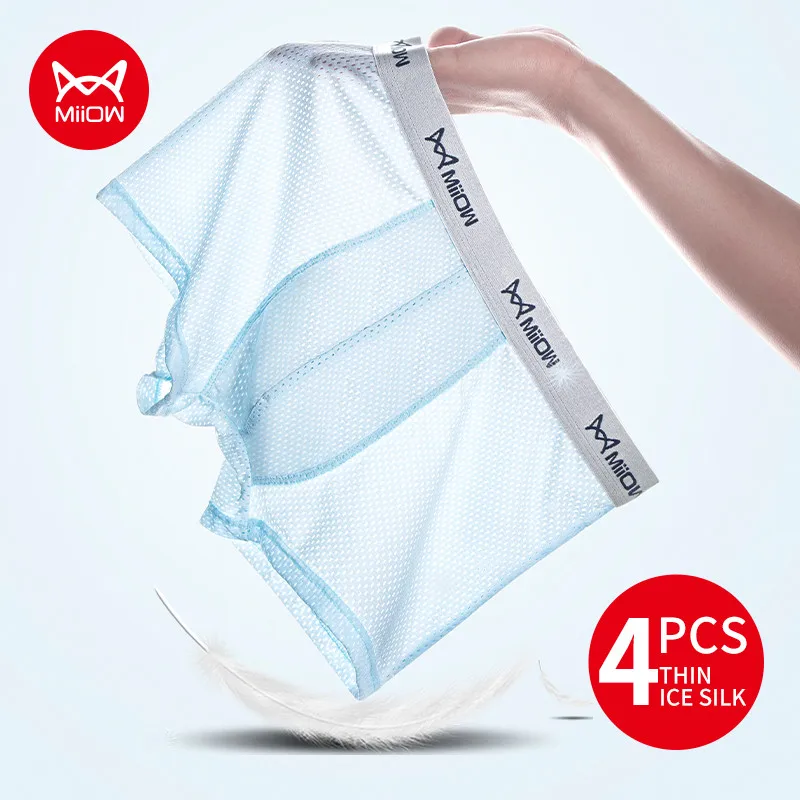 MiiOW 4 Stücke Eis Seide männer Boxershorts Atmungsaktive Mesh Herren Unterhosen Boxer 7A Antibakterielle Schritt Mann Unterwäsche Herren Höschen Image