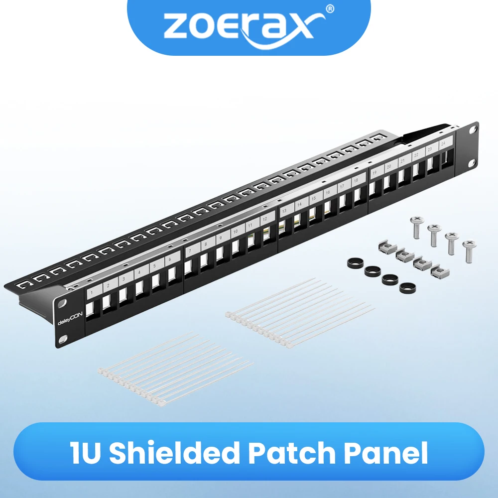 ZOERAX 24 Port RJ45 Blank Patch Panel 1U 19 Zoll abgeschirmtes Netzwerk Patch Panel für Rack- oder Wandmontage-Kabelmanagement Image