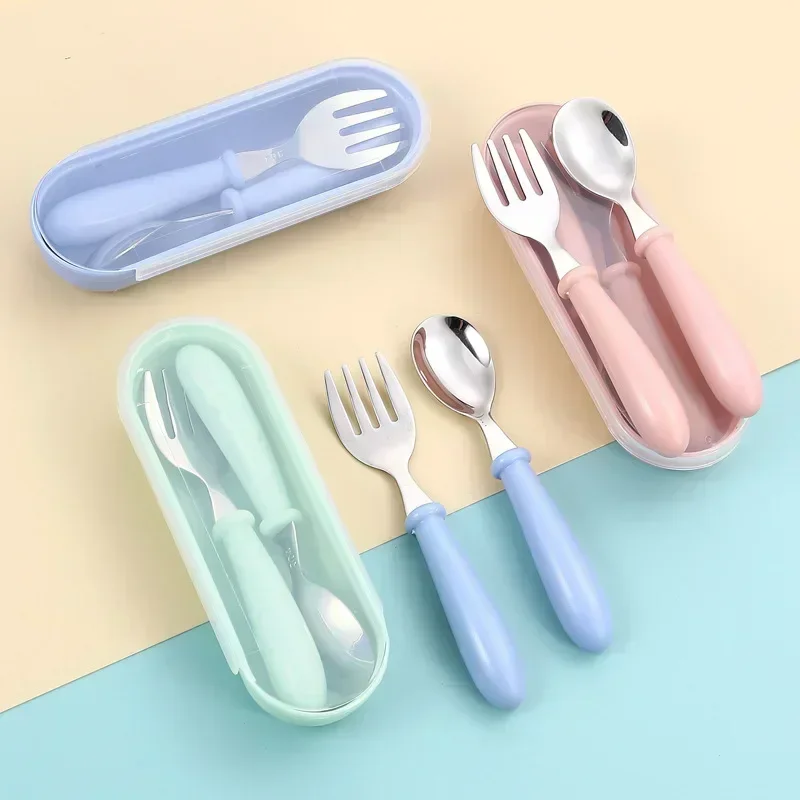 Baby Gadgets Kind Geschirr Set Kinder Utensil Edelstahl Kleinkind Geschirr Besteck Baby Sicherheit Fütterung Löffel Gabel Nette