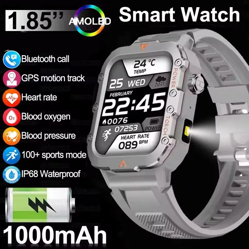 2025 neue Militär GPS Smart Uhr Männer Taschenlampe Kompass Wasserdichte Outdoor Sport Tracker Bluetooth Anruf Smartwatch Image