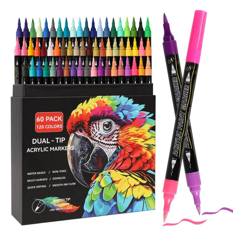 Set di pennarelli per vernice acrilica da 24/48/72/96/120 colori – Penne a doppia punta per pittura su roccia, artigianato e opere d'arte – Pigmenti vivaci e ad asciugatura rapida