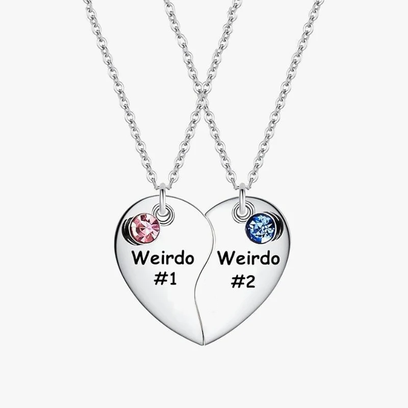 Ciondolo in cristallo Weirdo 1 Weirdo 2 Collana con ciondolo a cuore in acciaio inossidabile Migliori amici Sorelle Coppia Collane Gioielli