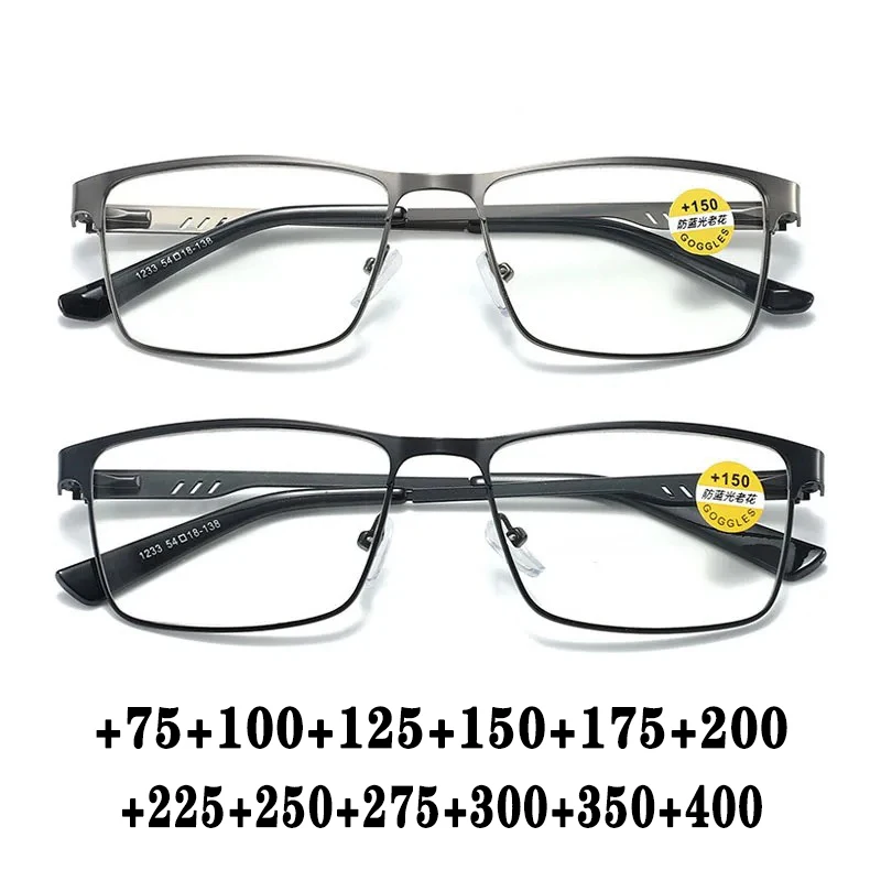 Männer Business Lesebrille Legierung Großen Rahmen Männlich Anti Blau Licht Hyperopie Presbyopie Brillen + 0,75- + 4 Image
