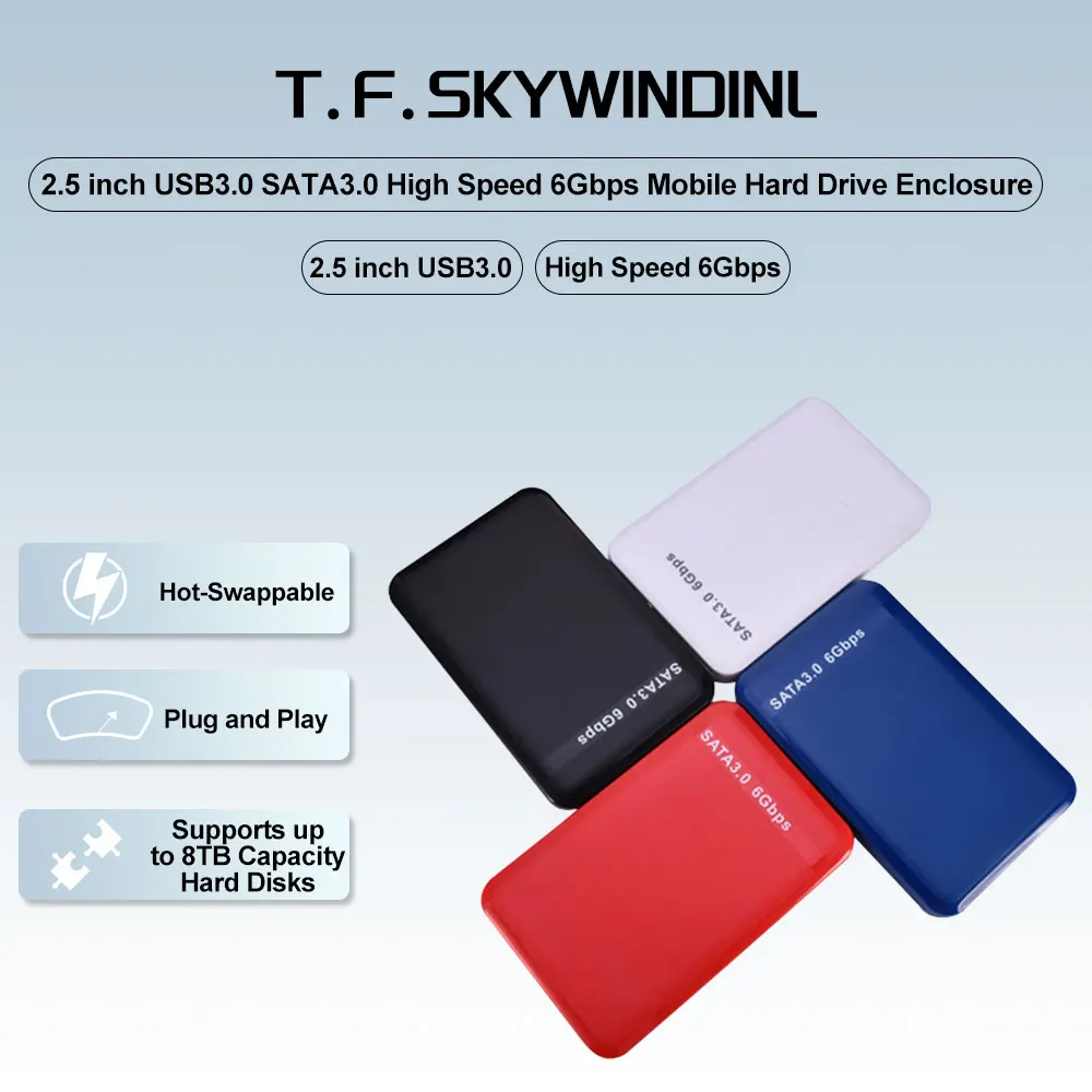 2,5-Zoll-USB 3.0 und SATA III 6 Gbit/s HDD/SSD-Gehäuse Ultra-tragbares, stoßfestes Aluminiumgehäuse, geeignet für PC/Mac/PS4/Linux Image