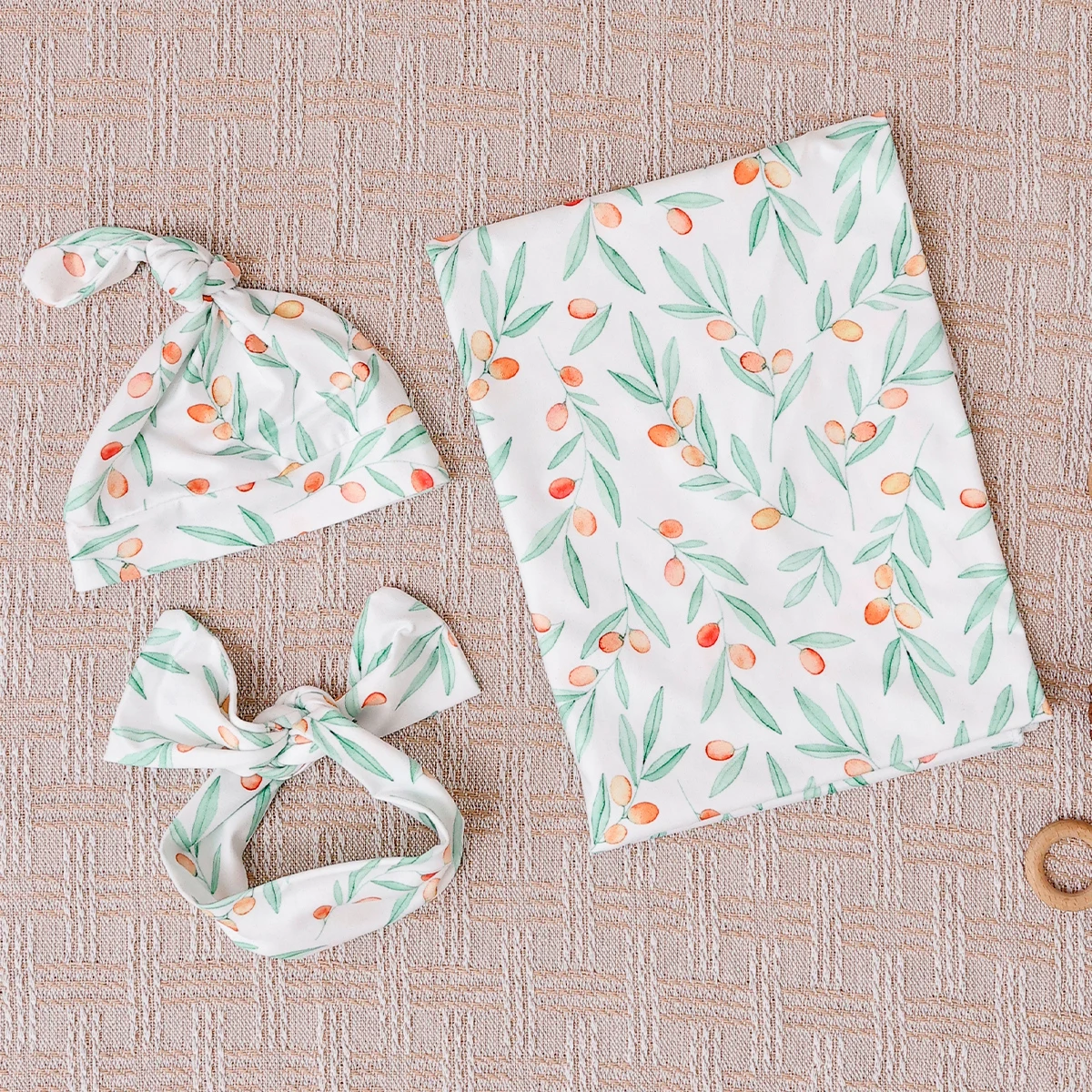 Elinfant Baby-Wickeldecke-Set, weiche Decke mit passender Mütze und Stirnbandschleife, bequemes Wickeldecke-Set für Jungen und Mädchen Image