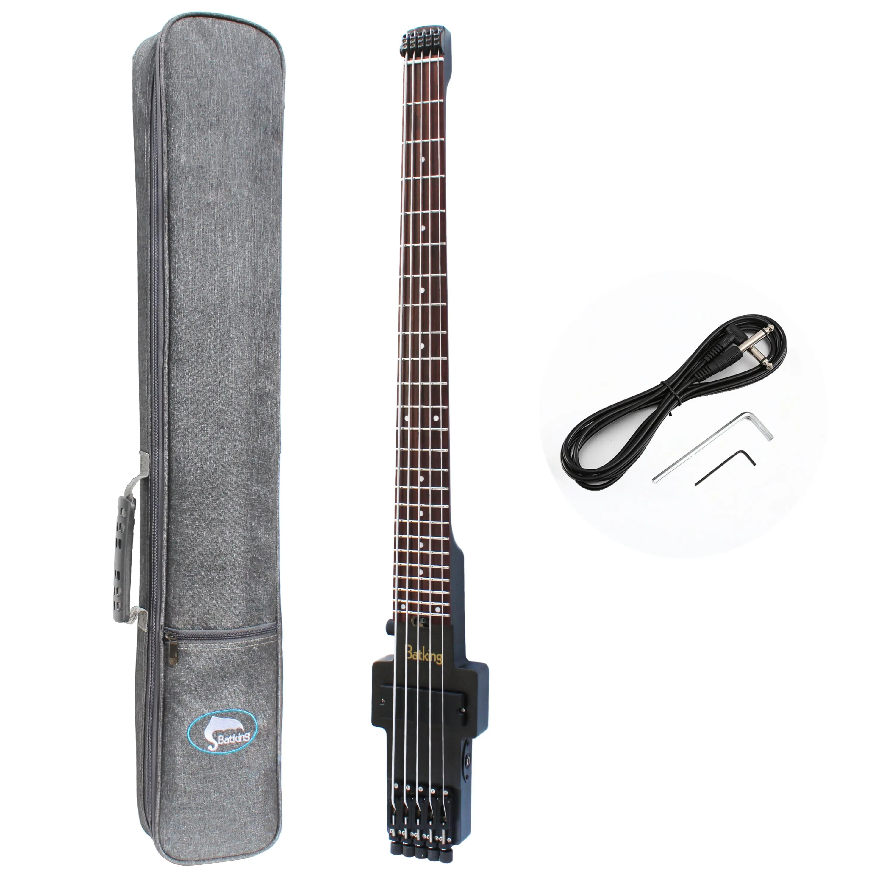 Reise-Bassgitarre, elektrischer Headless-Bass, 5-saitiger E-Bass mit Gigbag-Draht, Truss Road in Schwarz Image