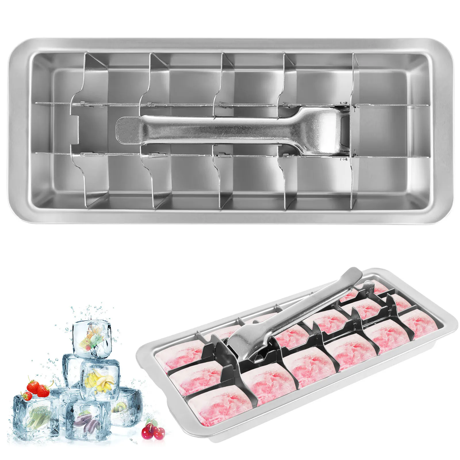 Eiswürfelform aus Edelstahl mit 18 Fächern – Eiswürfelbereiter aus Metall für Partys und den täglichen Gebrauch, abnehmbare DIY-Eismaschine, Eiswürfelform Image