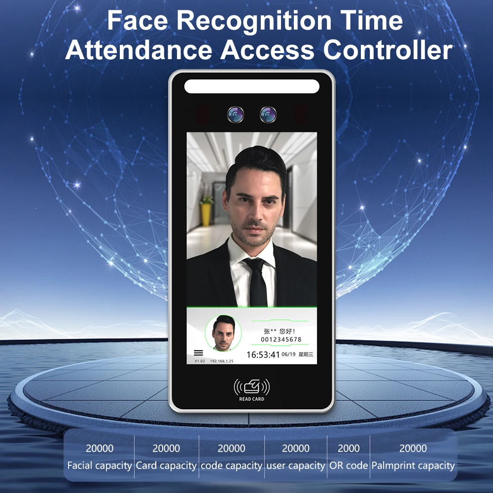 TCP/IP WIFI 5-Zoll-Touchscreen QR-Code Palmprint Gesichtserkennung Anwesenheits- und Zugangskontrolle mit CS BS Cloud System Free Ap Image