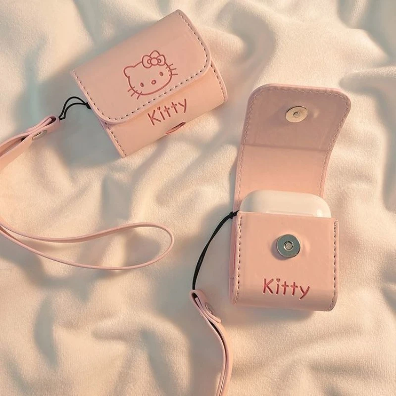 Hello Kitty weiche PU-Ledertasche Kopfhörerhülle für Apple Airpods 1/2 Aripods 3rd Pro/Pro2 kabelloser Bluetooth-Kopfhörer Image