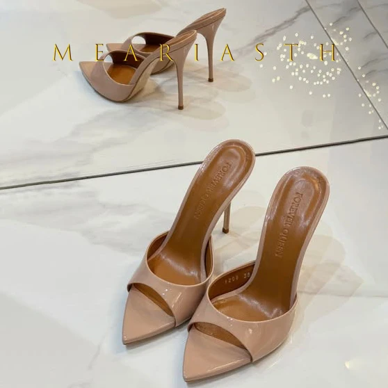 Women's High Stiletto Heel Mules Concise Pointed Open Toe Thin Heels Shoes Sexy Office Ladies Summer Pull On Modern Slippers