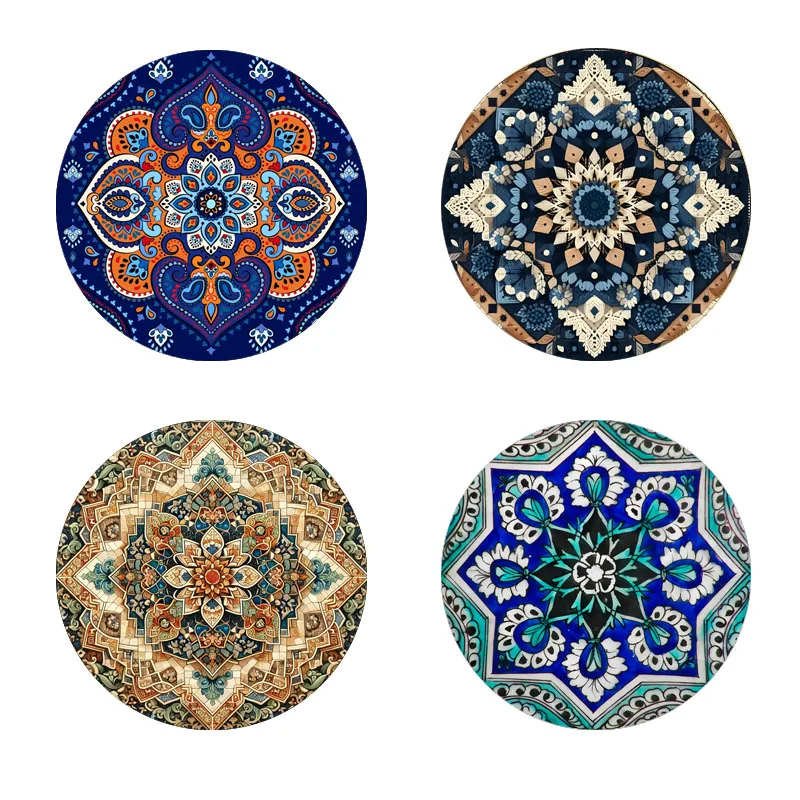 4 Stück Untersetzer mit Mandala-Aufdruck, geeignet für die tägliche Familientreffendekoration, Küche, rutschfeste Holzuntersetzer Image