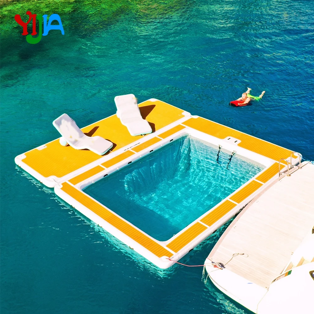 Stock Commerical 13x10ft aufblasbares Schwimmbad-Dock mit schwimmender Matte – Netzplattform-Dock für Yacht, Boot, Ozean, Pool Image