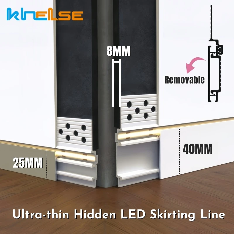 H25/40 mm ultra-unsichtbare LED-Einbauleuchte mit Aluminiumprofil, randlos, für Fußleiste, Boden, Treppenstufe, Dekor, Bar-Streifenlicht