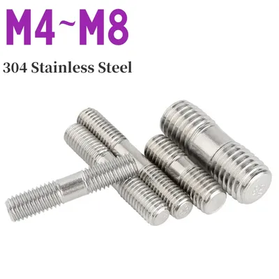 304 Stainless Steel Double Head Bolt M3 M4 M5 M6 M8 Double Head Bolt Toothed Rod Double Head Threaded Rod 1/3/5/10 Pieces