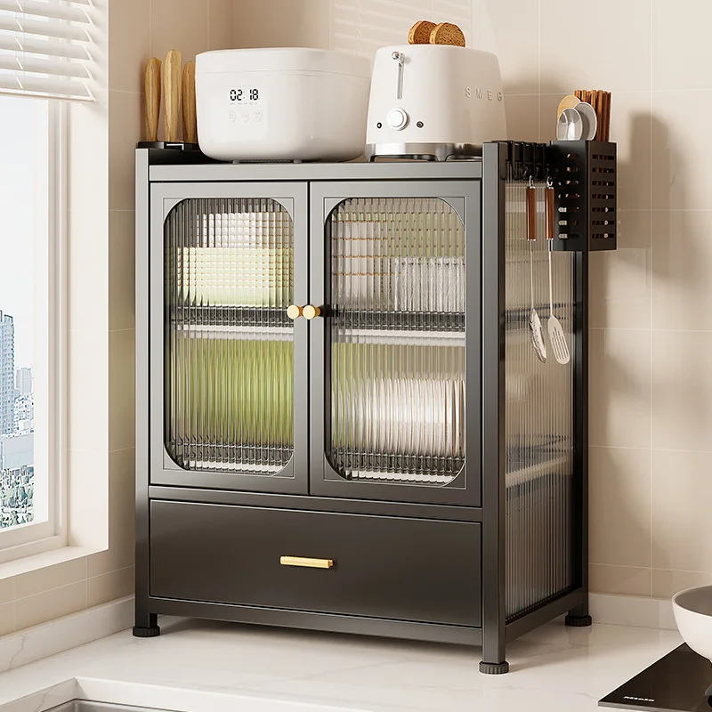 Küchenregal, Mikrowellenherd, Geschirraufbewahrung, staubdichtes Regal, Abflussregal für die Arbeitsplatte, Messerhalter, minimalistischer Sideboard-Schrank