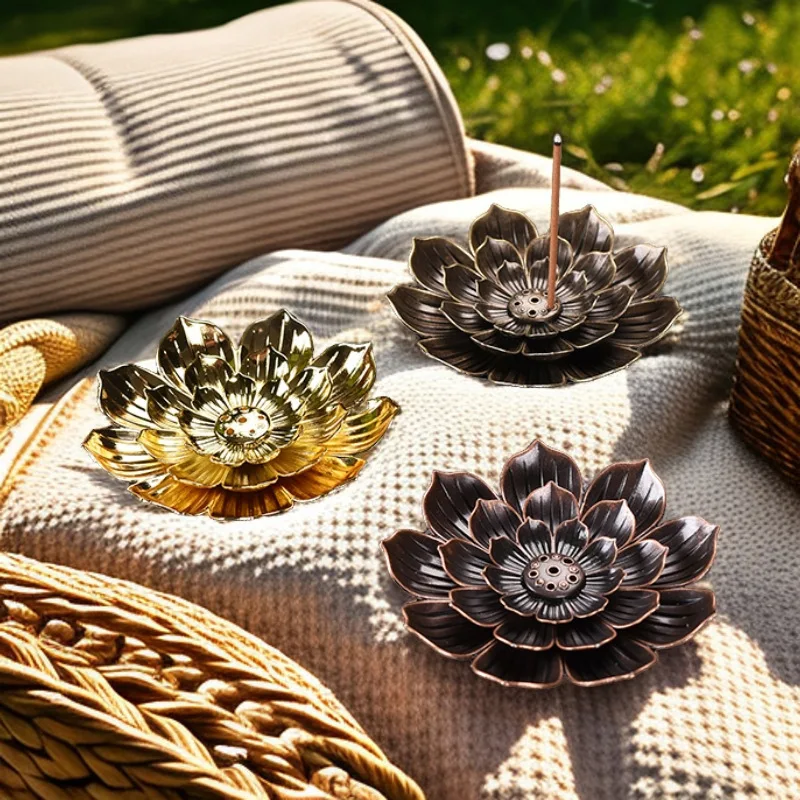 Legierung Weihrauch Brenner Stick Halter Buddhismus Lotus Linie Weihrauch platte Sandelholz Spule Basis Tempel Yoga Studios Hause Dekoration Image