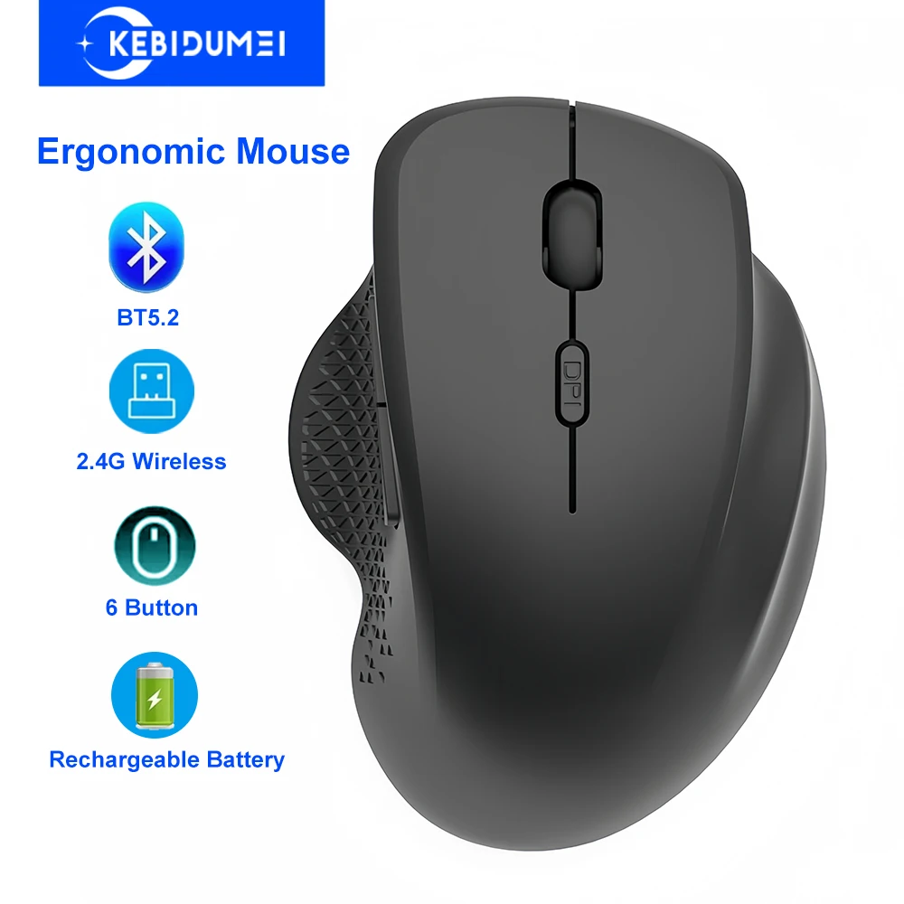 6 Tasten Ergonomische Maus 2,4G Drahtlose Maus Bluetooth Maus 400 mAh Wiederaufladbare Gaming Mäuse 1600 DPI Optische Maus für PC Laptop，6 Button Ergonomic Mouse 2.4G Wireless Mouse Bluetooth Mouse Image