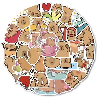 50 Stück Capybara-Aufkleber, niedliche Cartoon-Kawaii-Aufkleber, Vinyl, wasserfest, Tieraufkleber für Wasserflasche, Laptop, Gepäck, Snowboard Image