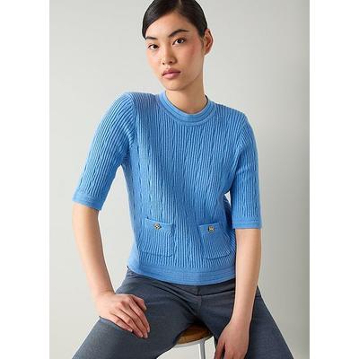 Shona Blue Cotton Shoulder Pad Top Mid Blue, Mid Blue