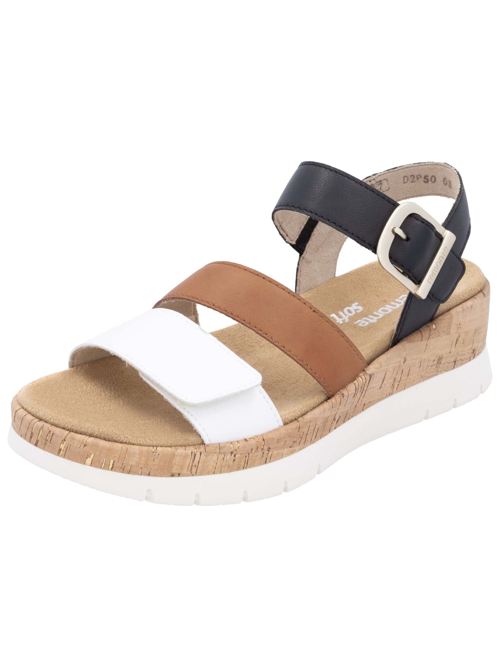 Keilsandalette REMONTE "Remonte Sandalen Leder", Damen, Gr. 41, schwarz (schwarz, weiß), Leder, Schuhe