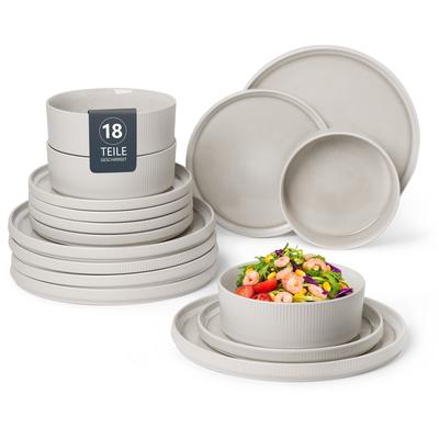 Geschirr-Set MY HOME "Loik, außen matt, innen reaktiv glasiert", reactive cream, 18 tlg., Steinzeug, Geschirr-Sets, spülmaschinenfest und mikrowellengeeignet Image
