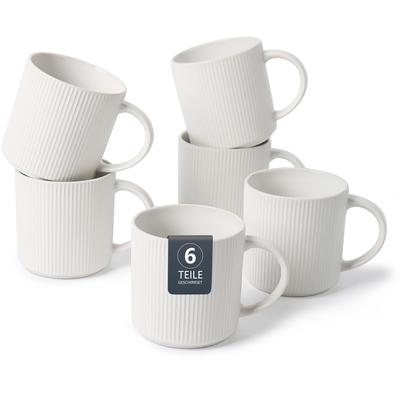 Becher MY HOME "Kaffeebecher Loik, 6er Set", reactive weiß, H:9,80cm Ø:9,40cm, Steinzeug, Trinkgefäße, spülmaschinenfest und mikrowellengeeignet, 460 ml Image