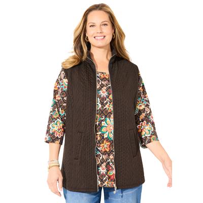 Plus Size Women's Zip-Front Cable Vest by Catherines in Coffee Bean (Size 5X)