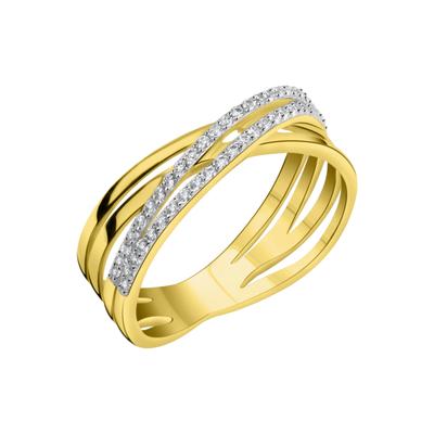 Fingerring VIVANCE "375 Gelbgold bicolor Zirkonia" Gr. 60, bunt (mehrfarbig, weiß), Fingerringe, Damen, 060 (19,1), Gold Image