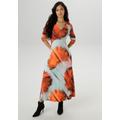 Midikleid ANISTON SELECTED, Damen, Gr. 44, N-Gr, rot, silber, anthra, rosa, Single Jersey, Obermaterial: 95% Viskose, 5% Elasthan, bedruckt, gemustert, Batikmuster, modisch, figurumspielend, V-Ausschnitt, Langarm, Kleider, mit Smok-Details - NEUE...
