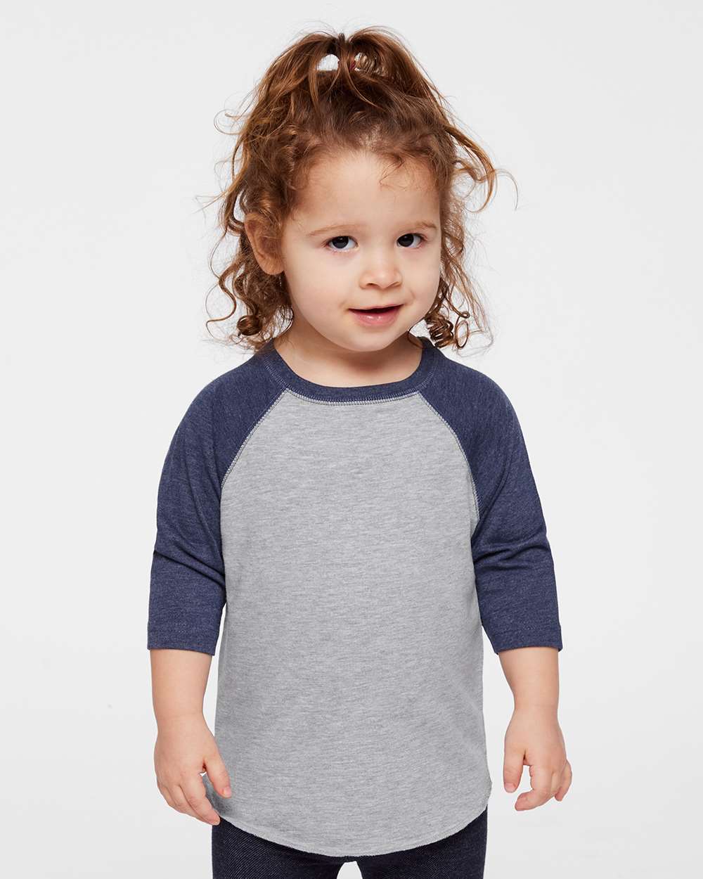 Rabbit Skins RS3330 Toddler Baseball T Shirt in Vintage Heather/Vintage True Navy Blue size 2 | Ringspun Cotton 3330, LA3330