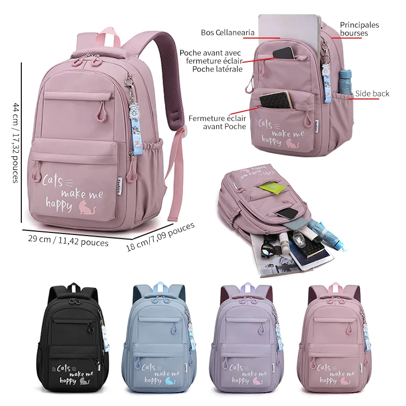 Sacs à dos adaptés aux adolescents, sacs d'école, sacs à dos à double bretelle, sacs d'école roses, sacs à dos adaptés aux élèves du primaire et du collège