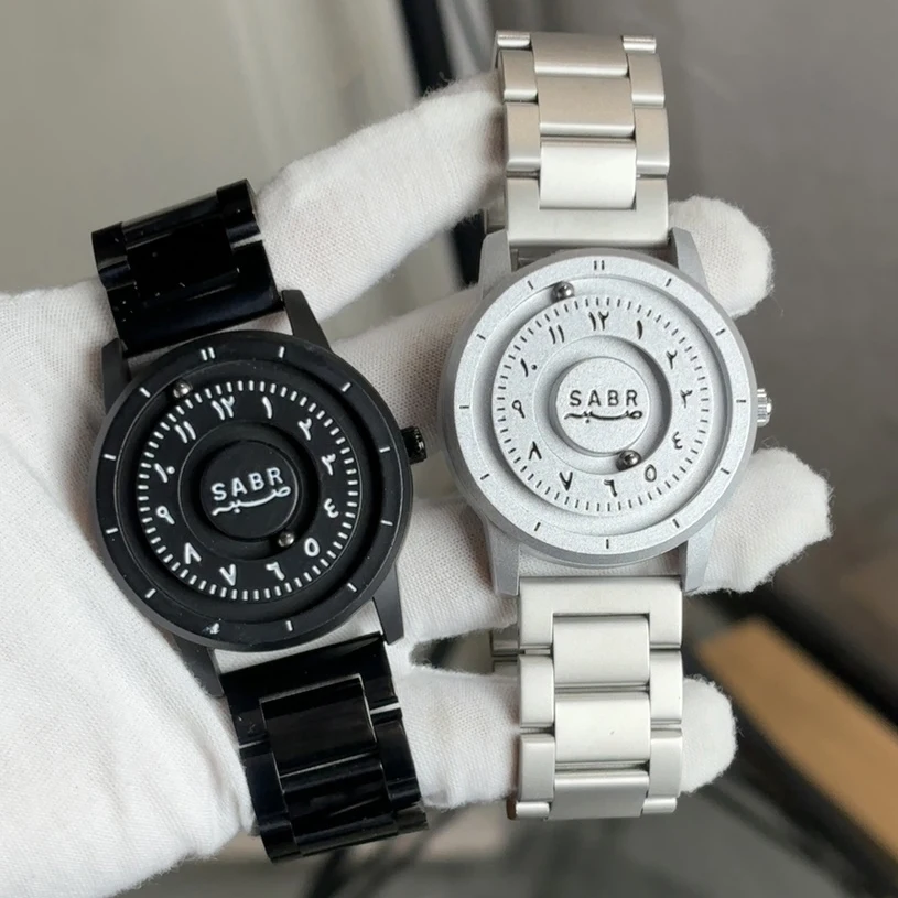 Sabr – montre pour hommes, chiffres arabes, aiguilles à perles magnétiques, avec remise de diplôme, montre sans miroir personnalisée, coffret cadeau