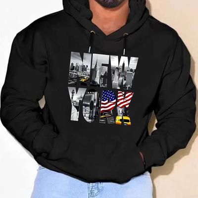 TEMU Men's Graphic Hoodie - Polyester Pullover With American , Casual Streetwear For Fall And Winter, Fall Fashion|trendy Graphic Pullover|smooth Fabric Hoodie, Sweater Hoodie, Plus Size Image