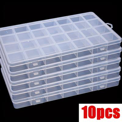TEMU 5/10pcs Clear Plastic Bead Organizer Boxes With Fixed Dividers, 28-grid Jewelry Storage Containers For Beads, Sewing, Drawing Accessories, Geometric Patterns, , Durable Plastic Image