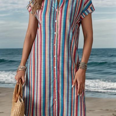 TEMU New Women's Fashion Casual Striped Dress Image