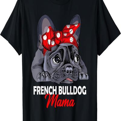 TEMU Frenchie Mama French Bulldog Dog Mom Womens T-shirt-mens 220g T-shirt 100% Cotton T-shirt Image