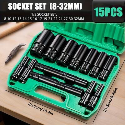 "TEMU 15pcs 1/2" Hex Impact Wrench Sockets For Industrial Auto Repair Tool Kit" Image
