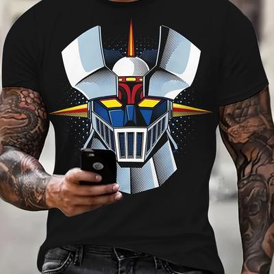 TEMU Men's 3d Graphic Print T-shirt, 100% Cotton, Casual Crew Neck, Short Sleeve, Knit Fabric With Stretch, Regular Fit For Adults Image