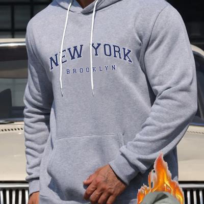 TEMU Men's Graphic Hoodie - Cozy Fleece-lined Pullover With Kangaroo Pocket, Casual Long Sleeve, Green For Fall & Winter, Autumn Winter Apparel|cozy Fleece Hoodie|polyester Hoodie Image