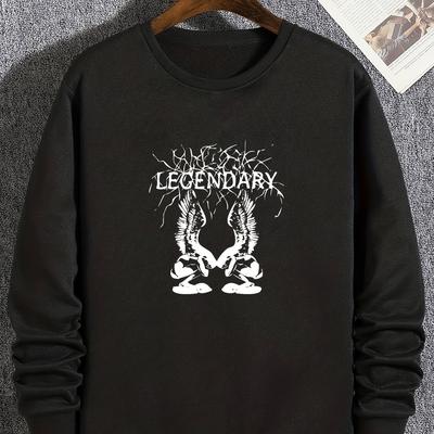TEMU Men's Plus Size Casual Crew Neck Sweatshirt With Unique Geometric Print - Soft Polyester, Long Sleeve Pullover, Plus Size Image