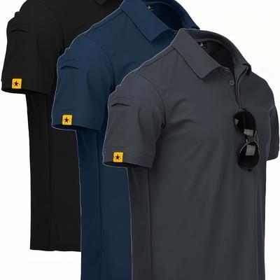 TEMU Men's Shirt Sport Casual Short Sleeve Golf Tennis T-shirt 3pcs/set Image