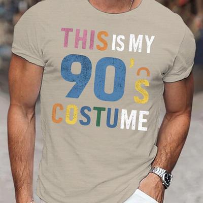 TEMU 1pc Retro 90s Costume Print T-shirt For Men, Casual Round Neck Short Sleeve Tee, Polyester Knit Fabric, Summer Top Image