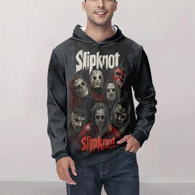 TEMU Men's Slipknot Graphic Hoodie - Black Casual Long-sleeve Pullover With Skull Design, Casual Fall & Spring Wear, Relaxed Fit, Casual Wear Hoodie | Skull Print Hoodie | Hoodie Image