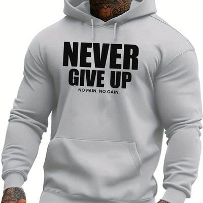 "TEMU Men's Motivational "never Give Up" Graphic Hoodie - Vibrant Yellow Plush Fleece Sweatshirt, Regular Fit Casual Winter Pullover, American Streetwear Style Men's Clothing Gift, Hoodies For Guys" Image