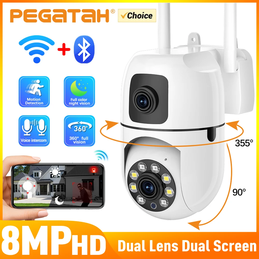 8MP HD WiFi Video Überwachung PTZ Kamera Outdoor Dual Objektiv Dual Screen AI Auto Tracking Farbe Nachtsicht IP Sicherheit CCTV Cam Image