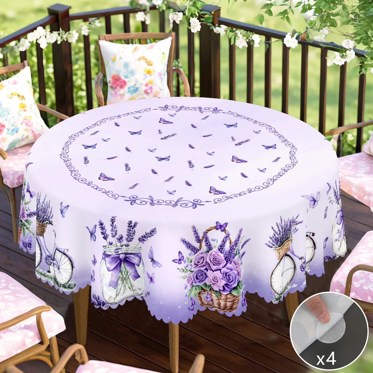 1-teilige runde und rechteckige Tischdecken mit Blumenmuster für Frühling und Sommer, verschiedene Größen erhältlich, dekorative Tischdecken mit lila Lavendelmusterdruckdesign, Tischdecken für die Image
